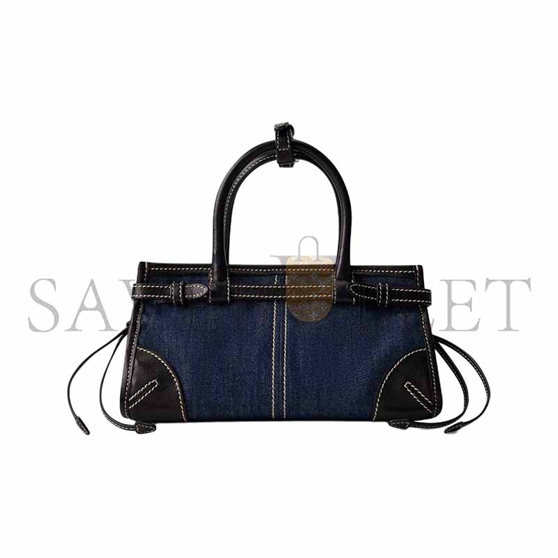 PRADA MINI TRIANGULAR METAL LOGO DENIM TOTE BAG 1BA486 (24*23*9cm)